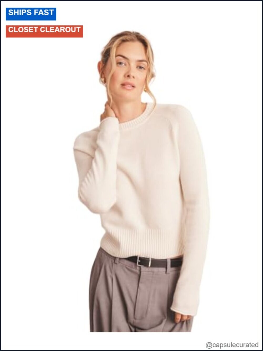 100% Cashmere Luxe Saddle Crewneck Pullover Sweater